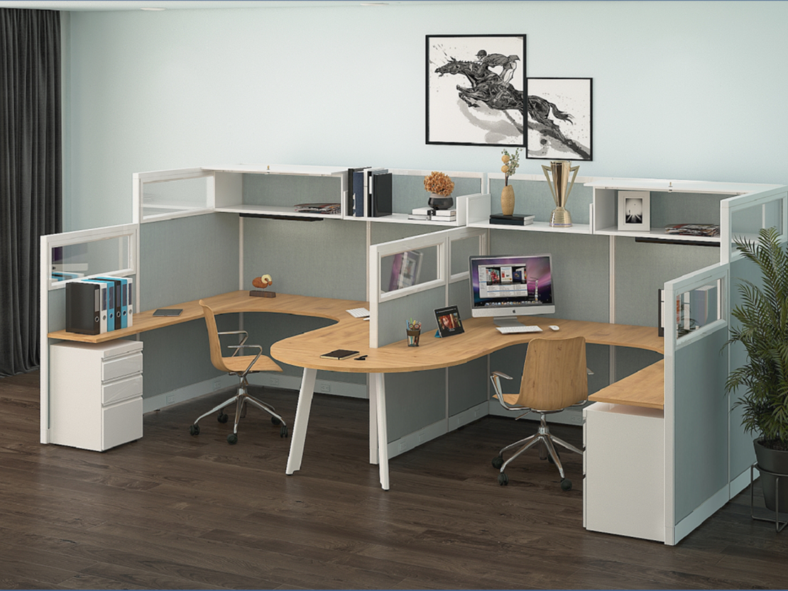 雪花片式多人組合員工辦公桌